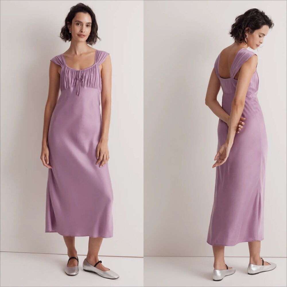 Madewell Square Neck Midi Dress Size 00 NWT Lilac Purple Slip Dress Satin Fairy